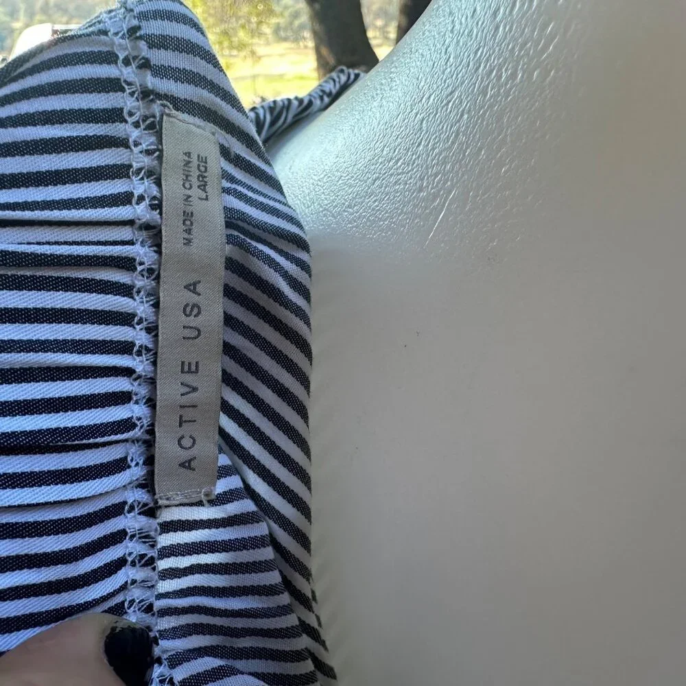 Blue & White Striped Off-The-Shoulder Blouse With Button Front & Tie Hem - Picture 3 of 9